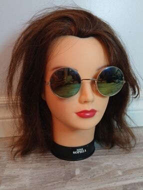 Authentic Vintage 1970s Gold Round Mirrored Sunglasses John Lennon Tea Shades